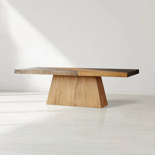 Almeria Sustainable Guanacaste Wood Dining Table Rectangle Oxidized Steel Dining Table