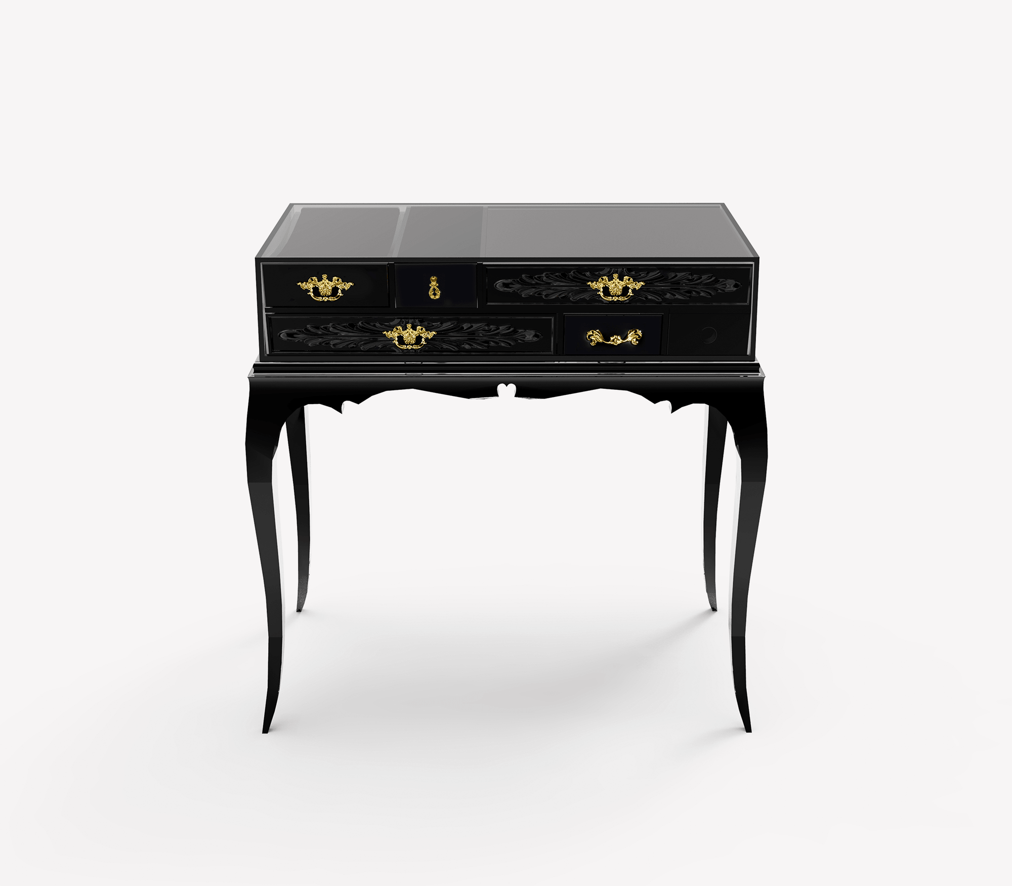 Melrose Baroque High Gloss Black Luxury Nightstand