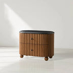 Carlisley Marble Top Nightstands Black Marquina Stone Bedside Table Wood Bedroom Storage Cabinet