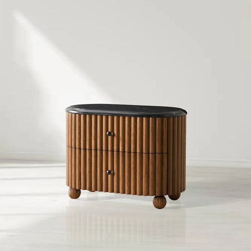 Carlisley Marble Top Nightstands Black Marquina Stone Bedside Table Wood Bedroom Storage Cabinet