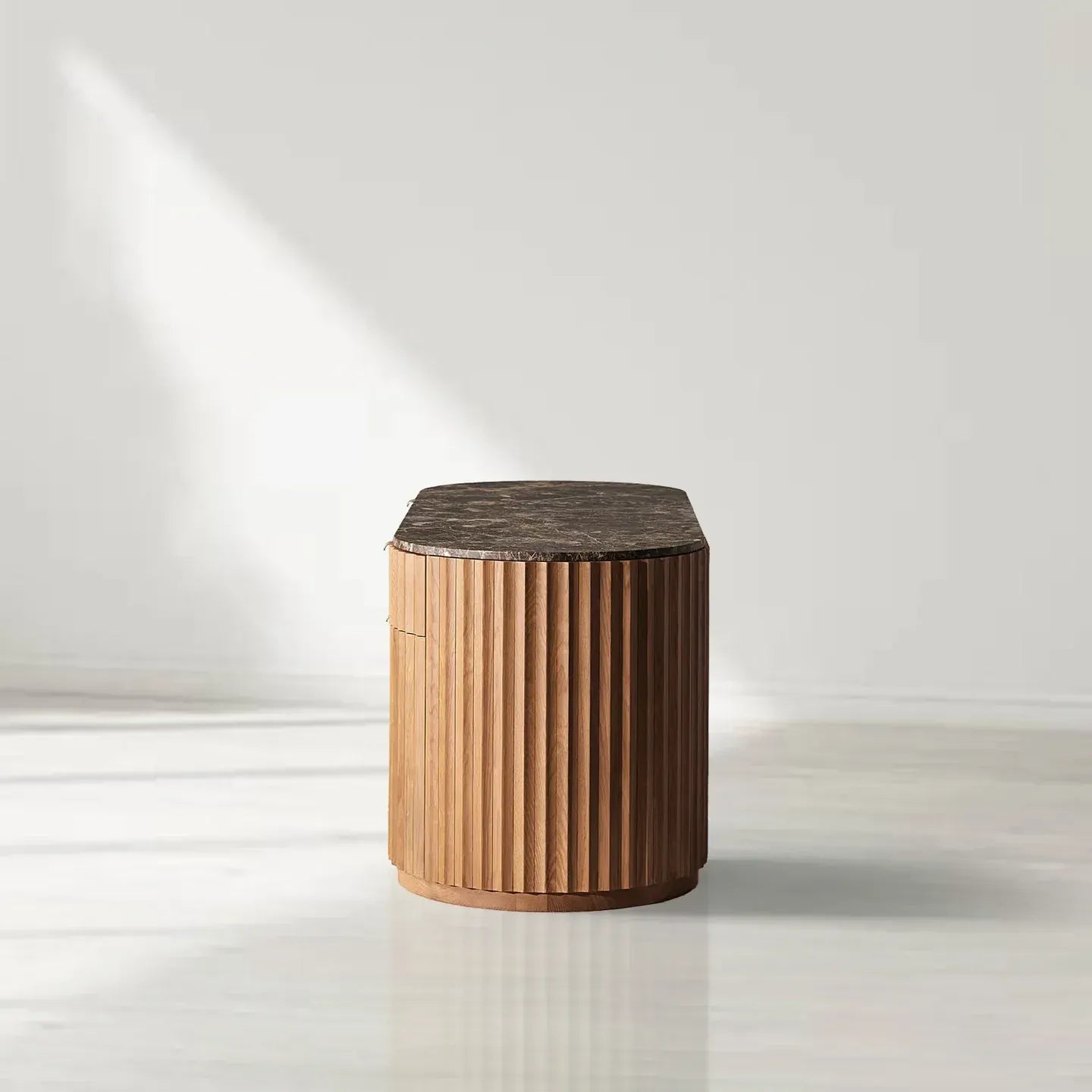 Raliton Wood Two Drawers Dresser Emperador Marble Top Office Desk With Oak base