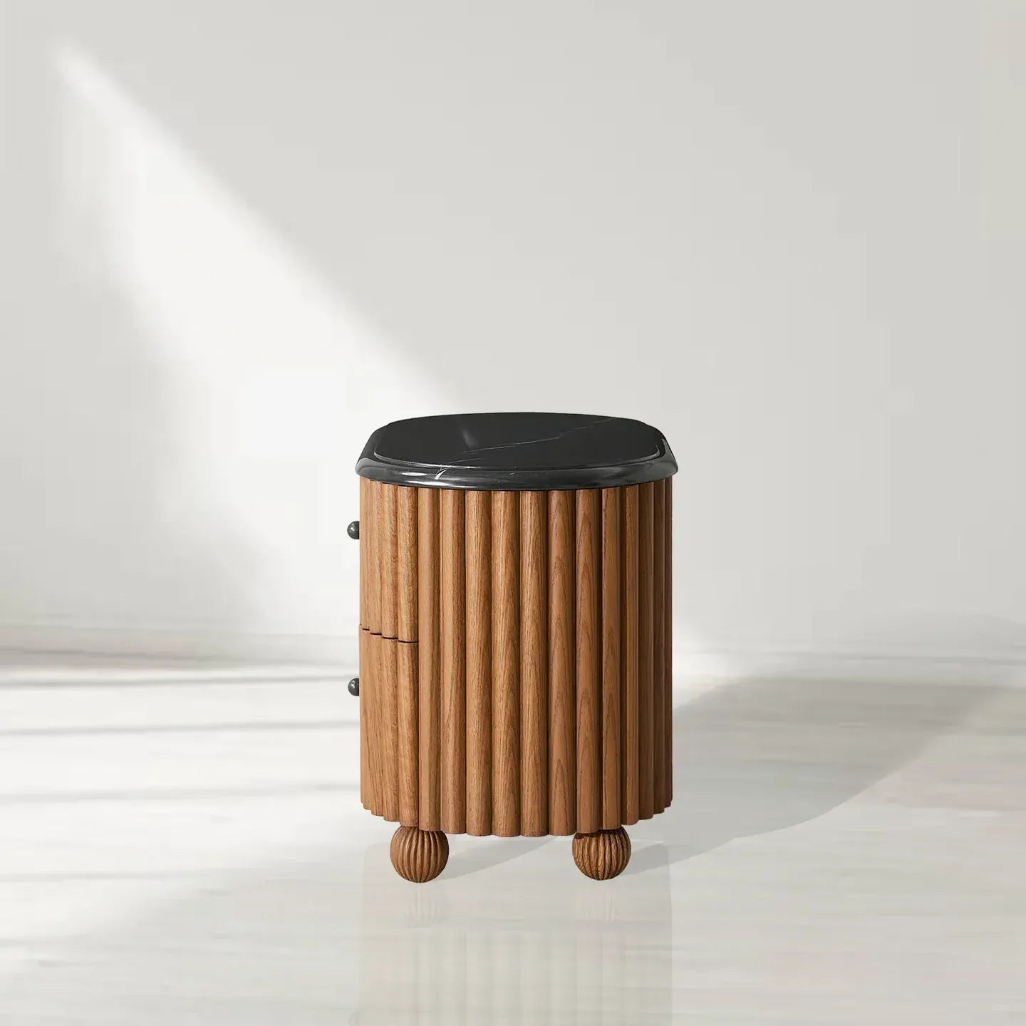 Carlisley Marble Top Nightstands Black Marquina Stone Bedside Table Wood Bedroom Storage Cabinet