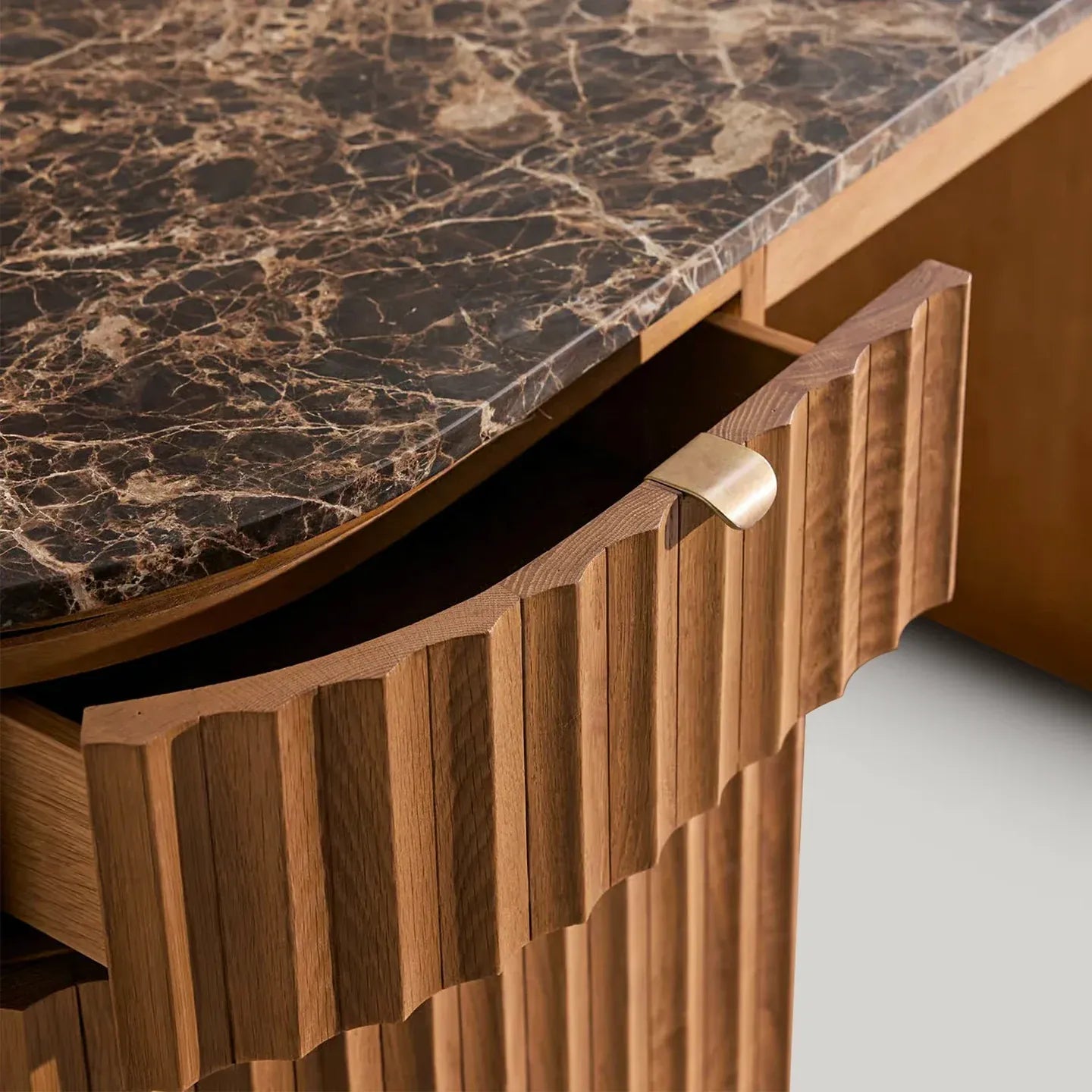 Raliton Wood Two Drawers Dresser Emperador Marble Top Office Desk With Oak base