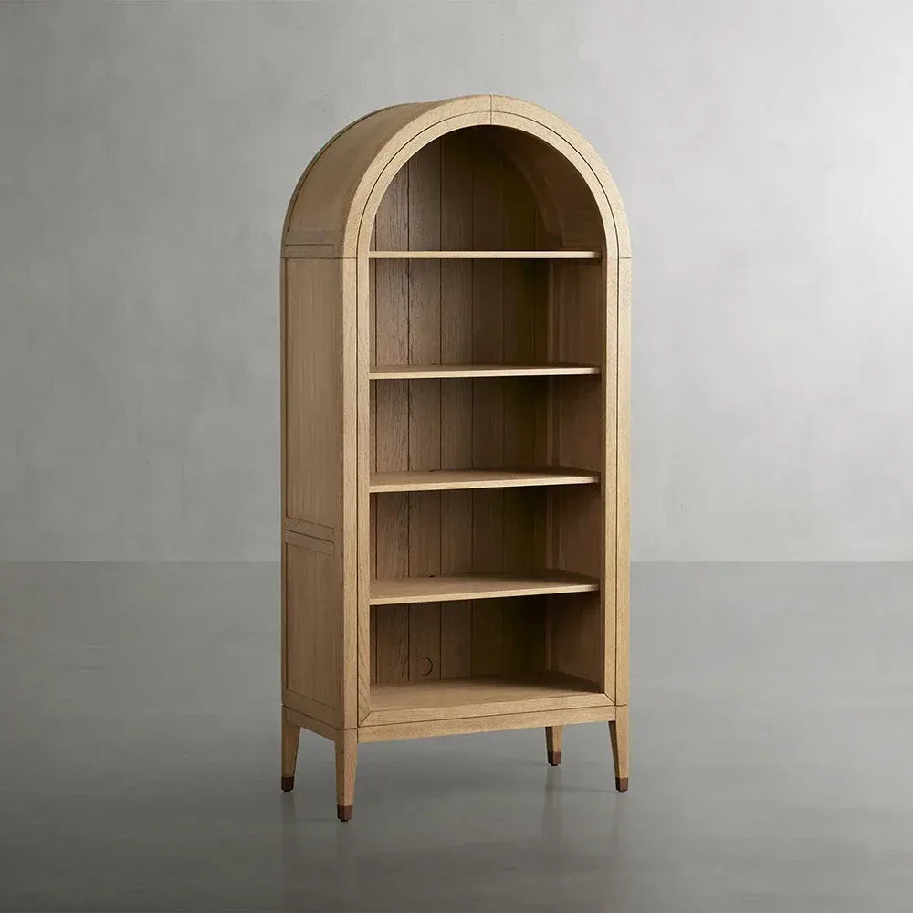 Hattie Oak Wood Open Bookcase File Cabinets Arch Design Tall Display Cabinets