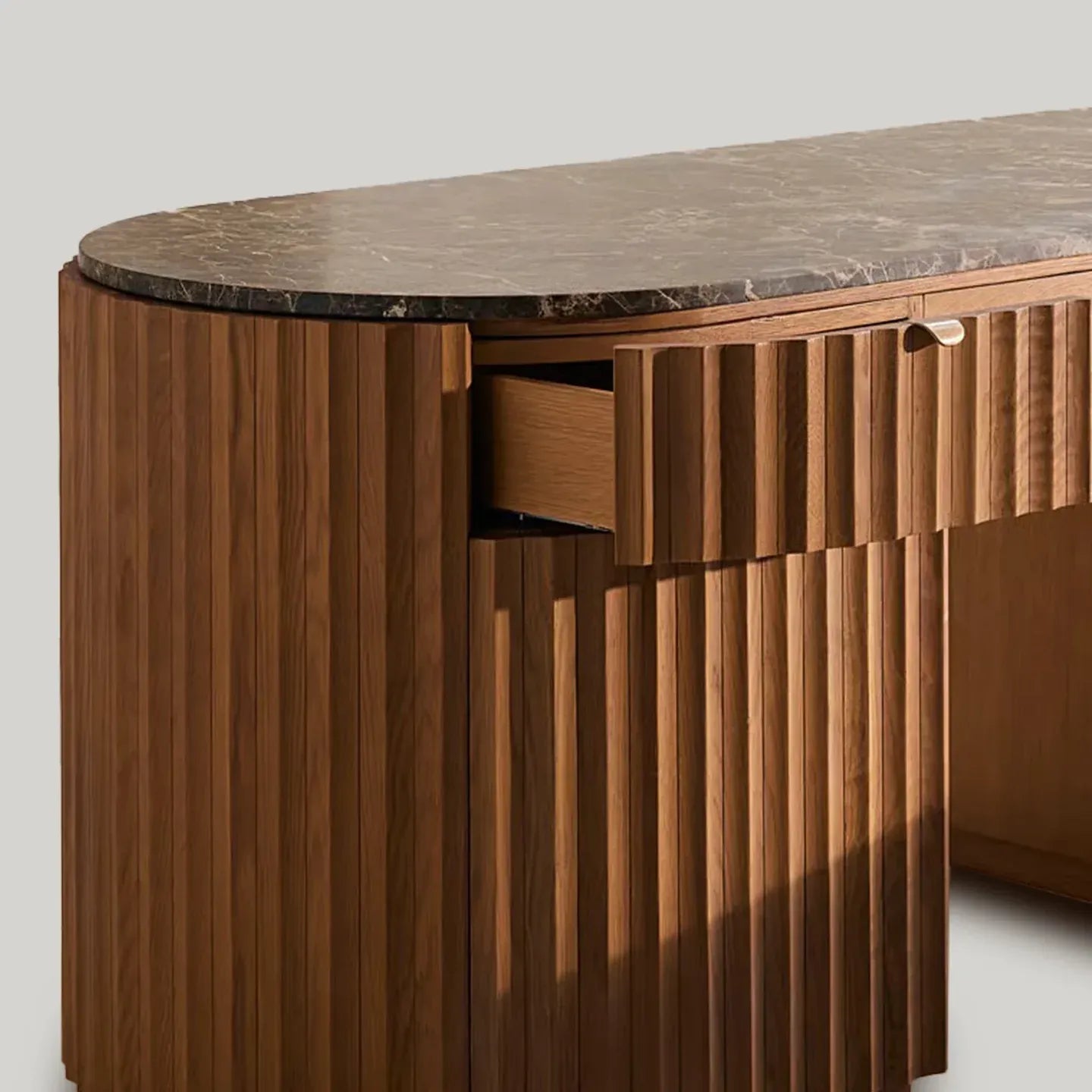 Raliton Wood Two Drawers Dresser Emperador Marble Top Office Desk With Oak base