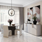 Canodi Polished Cream Marble Stone Top Dining Table with Wood Fluted Base