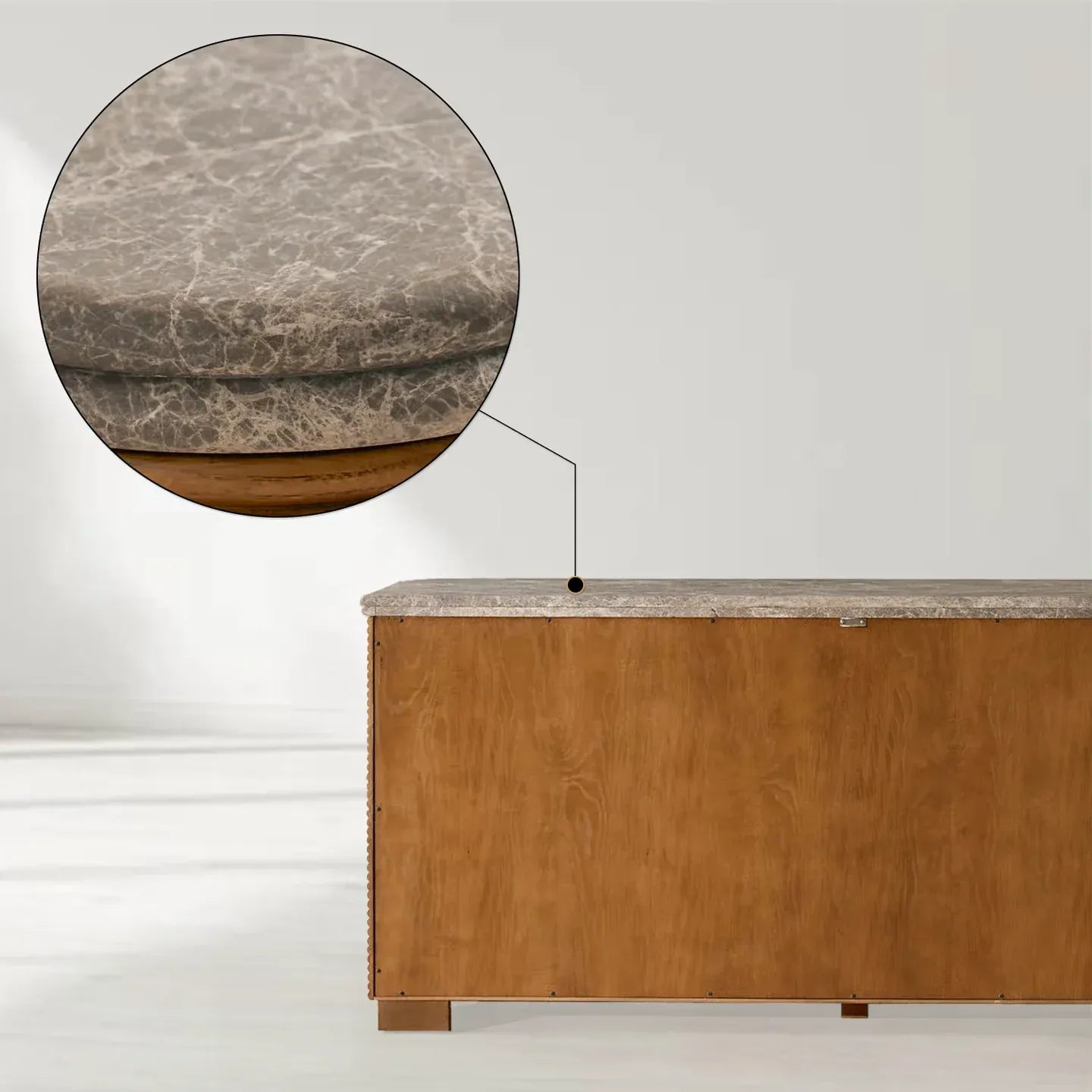 Kensley Grey Emperador Marmor Sideboard Holzbuffet Aufbewahrungsschrank