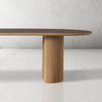 Astor Stone Inlay Top Dining Table with Wood Handcrafted Reeded Detailing Base