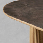 Astor Stone Inlay Top Dining Table with Wood Handcrafted Reeded Detailing Base