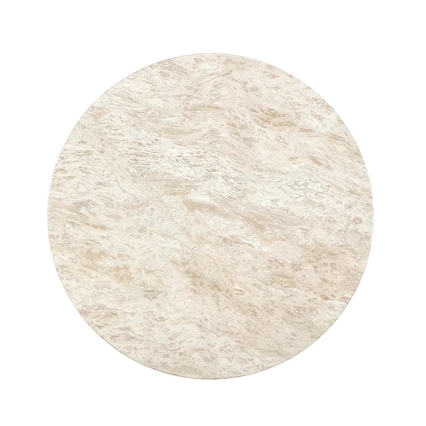Canodi Polished Cream Marble Stone Top Dining Table with Wood Fluted Base