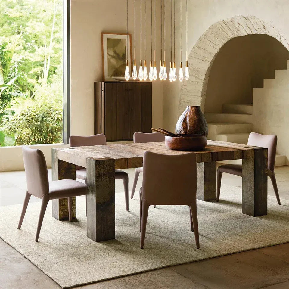 Telluride Oak Wood Dining Table Modern Rustic Industrial With Steel Base