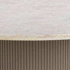 Canodi Polished Cream Marble Stone Top Dining Table with Wood Fluted Base