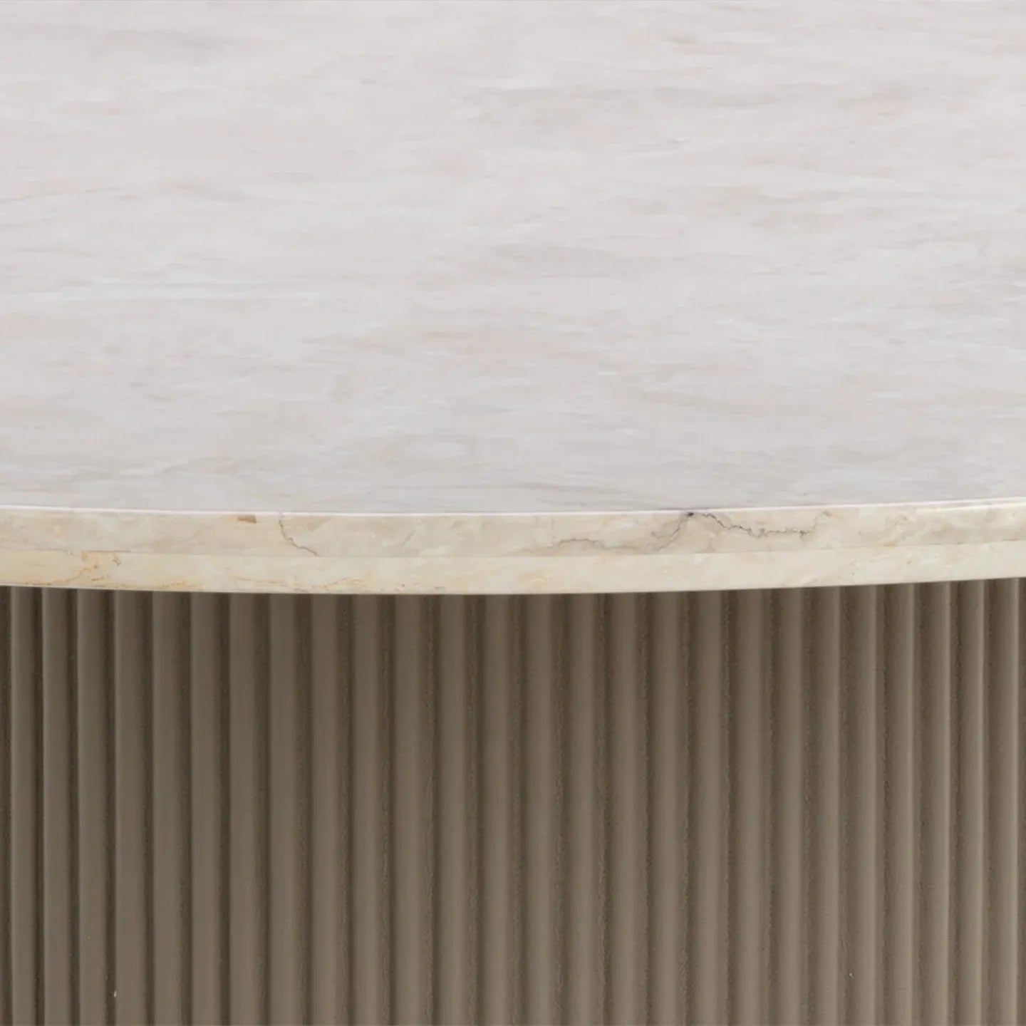 Canodi Polished Cream Marble Stone Top Dining Table with Wood Fluted Base