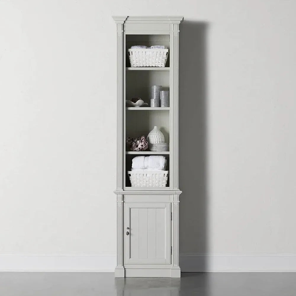 Athens Narrow Display Tall Cabinet Neoclassical Bookcase Poplar Wood Vintage Living Side Cabinet