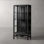 Avenue Ash Wood Tall Display Cabinet with Glass Doors Living Side Cabinet