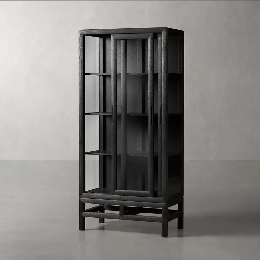 Avenue Ash Wood Tall Display Cabinet with Glass Doors Living Side Cabinet