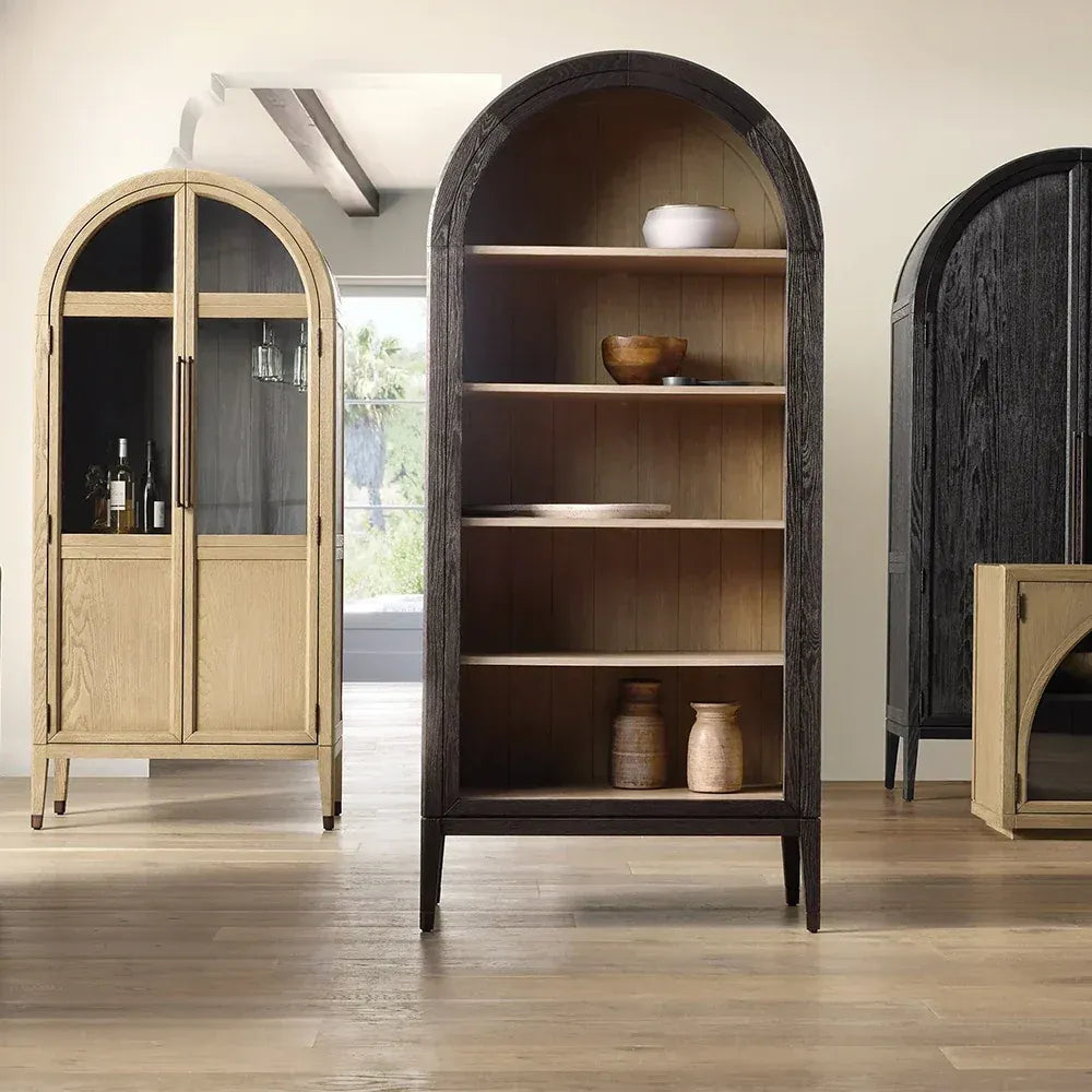 Hattie Oak Wood Open Bookcase File Cabinets Arch Design Tall Display Cabinets