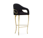 Chandra Curved Cutout Polished Brass High Back Bar Stool