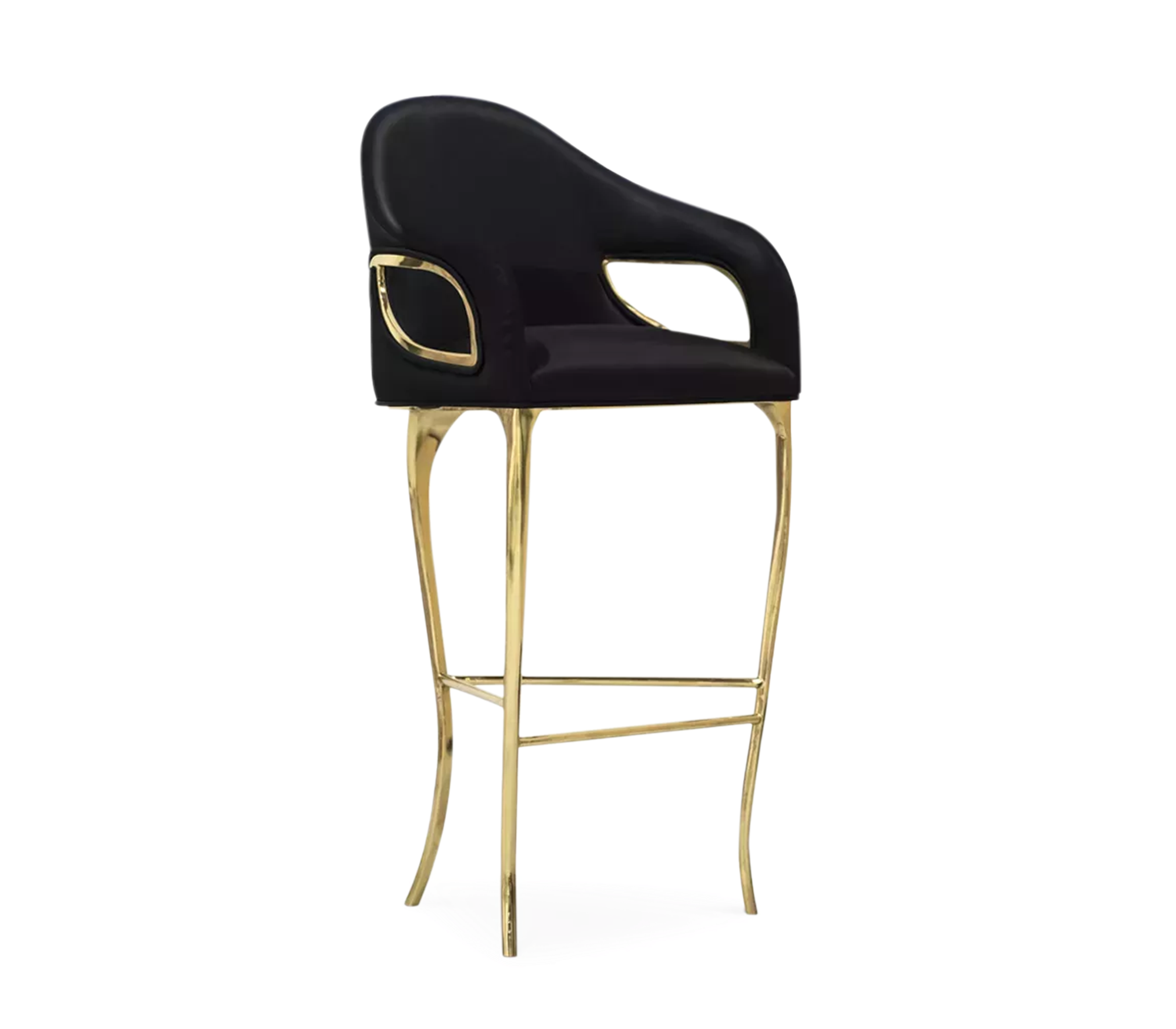 Chandra Curved Cutout Polished Brass High Back Bar Stool