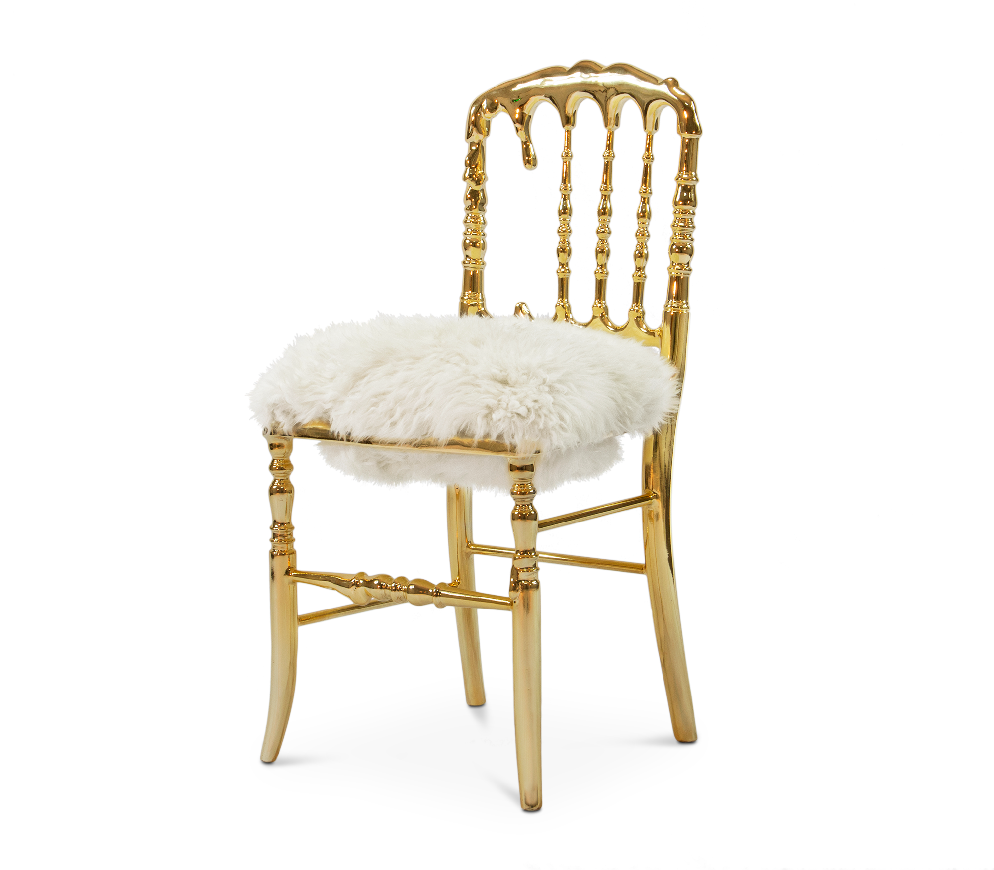 Emporium Fur Surrealist Gold Plated Luxury Chair with Soft Fluffy White Seat