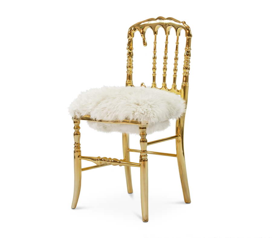 Emporium Fur Surrealist Gold Plated Luxury Chair with Soft Fluffy White Seat