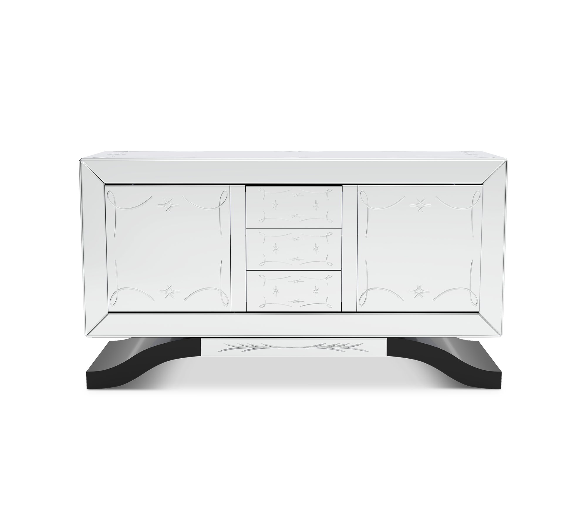 Metropolitan Luxury Mirrored Sideboard – Modern Black Buffet Cabinet with Storage