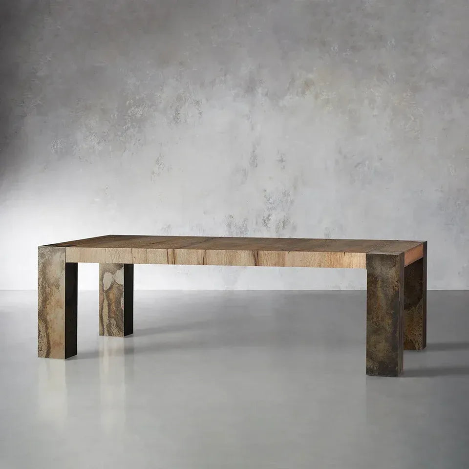 Telluride Oak Wood Dining Table Modern Rustic Industrial With Steel Base