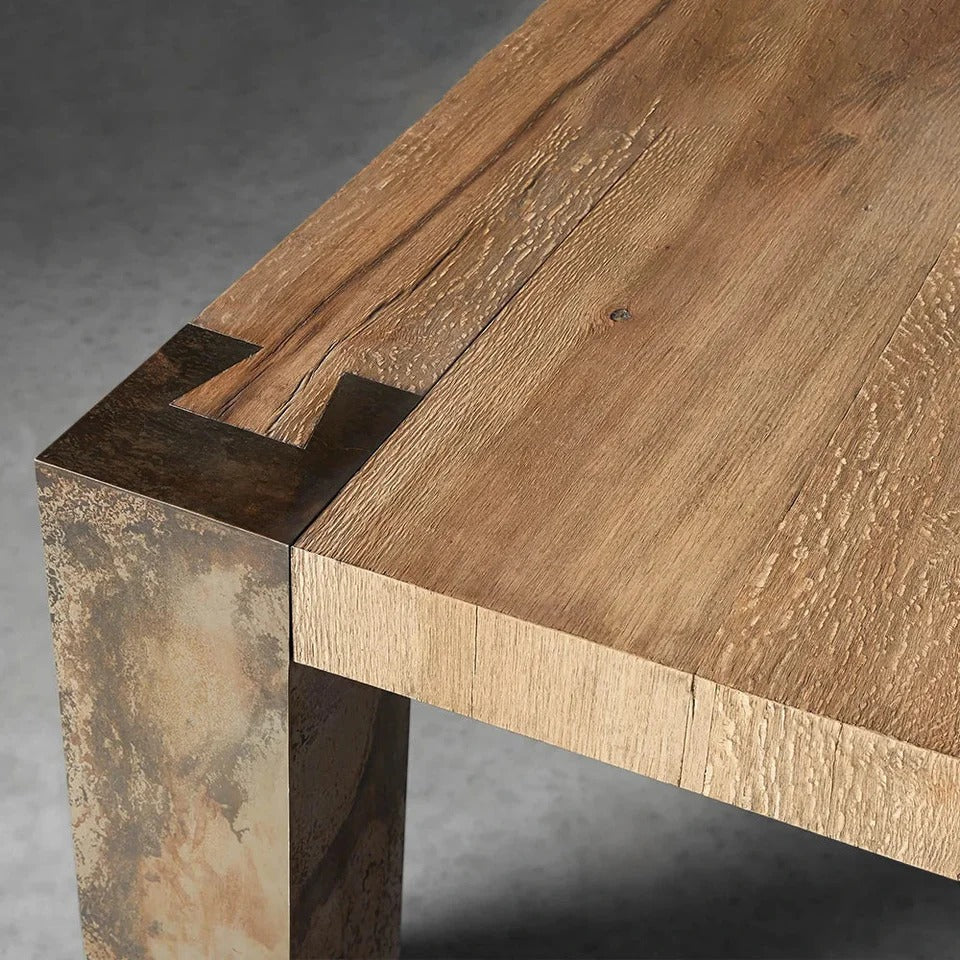 Telluride Oak Wood Dining Table Modern Rustic Industrial With Steel Base