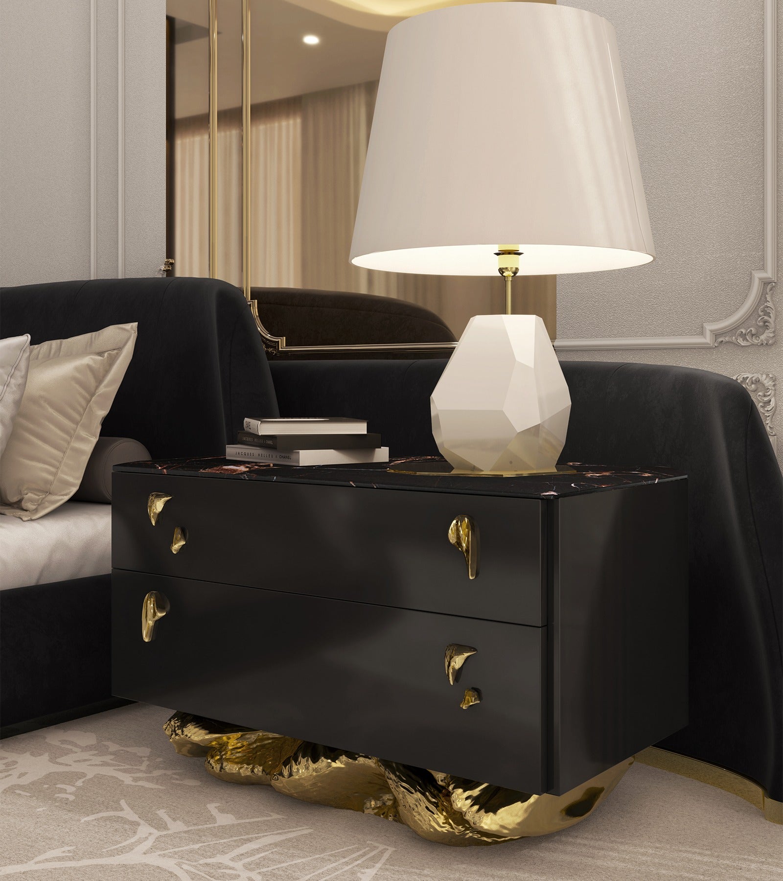 Angra Organic Brass Base Marble Top Luxury Nightstand