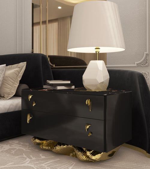 Angra Organic Brass Base Marble Top Luxury Nightstand