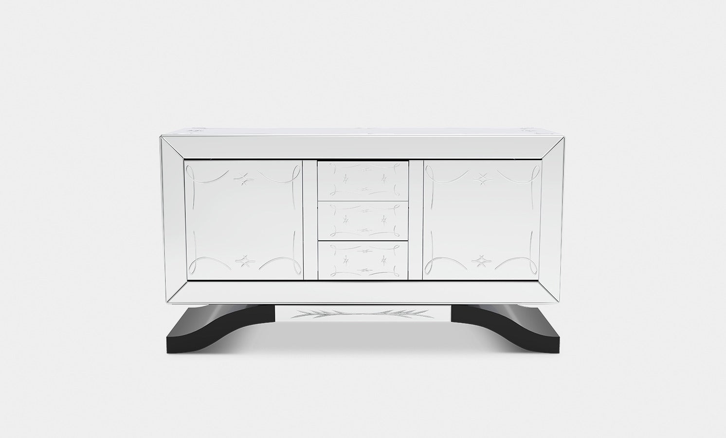 Metropolitan Luxury Mirrored Sideboard – Modern Black Buffet Cabinet with Storage