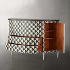 Andretta Pappelholz-Schrank/Sideboard im modernen Wohnstil mit schwarz-weißem geometrischem Muster