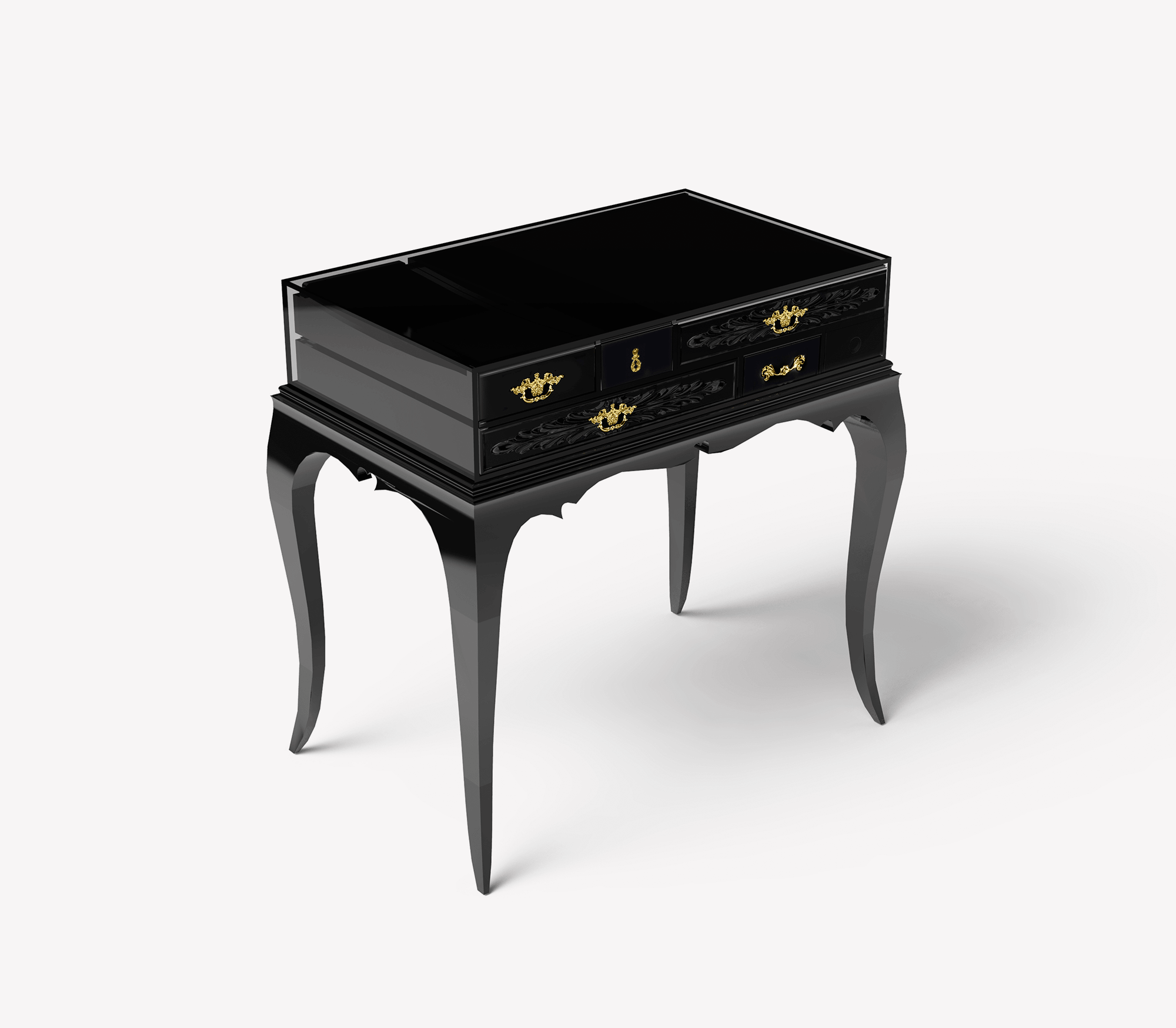 Melrose Baroque High Gloss Black Luxury Nightstand