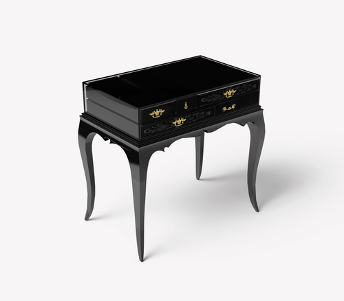 Melrose Baroque High Gloss Black Luxury Nightstand