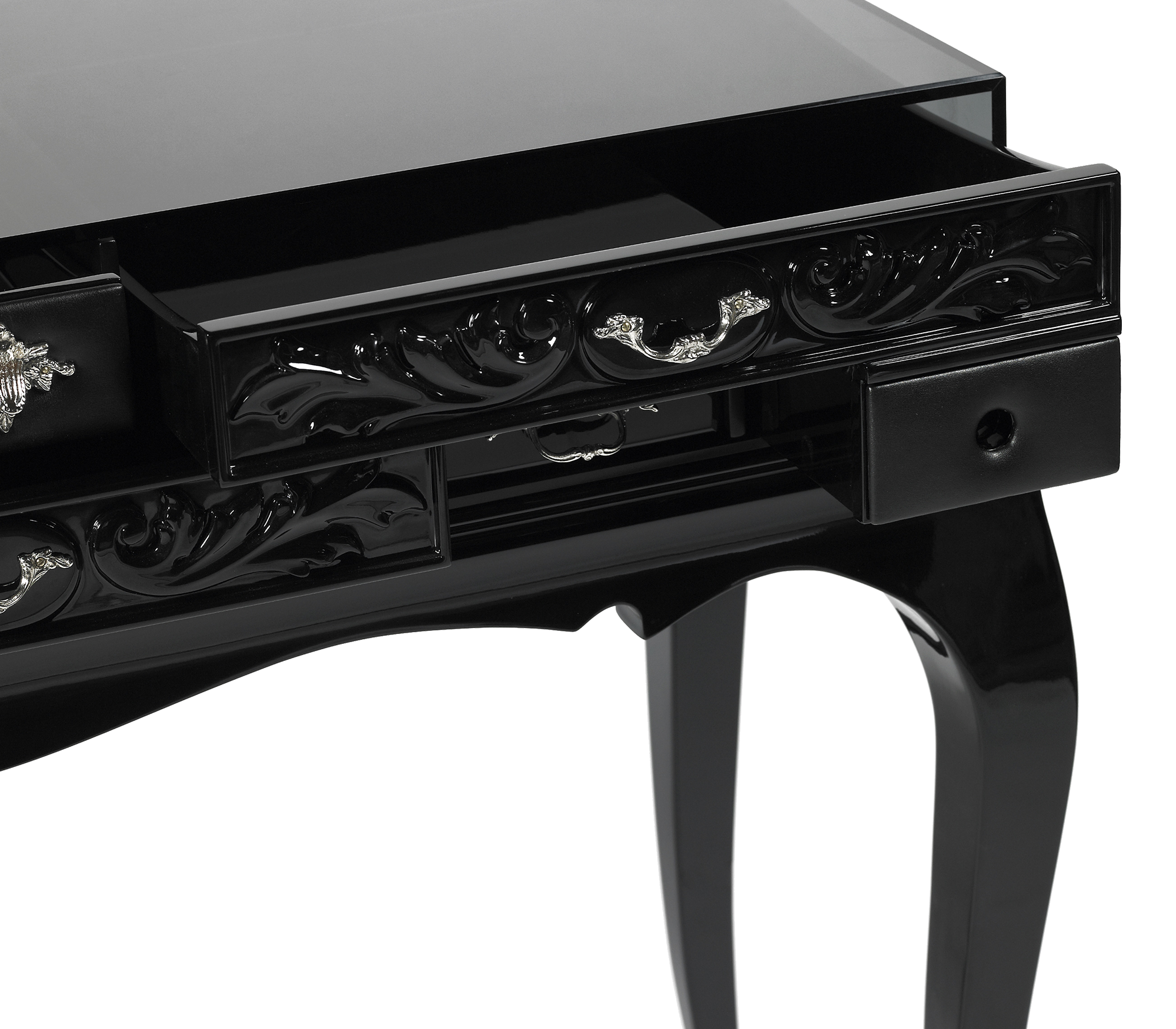 Melrose Dressing Consoles Table with Black Gloss Entryways Cabinet Table