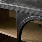 Hattie Media Console with Solid Oak Wood TV Stand Cabinet Arched Glass Modern Television Storage Side Unit