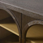 Hattie Media Console with Solid Oak Wood TV Stand Cabinet Arched Glass Modern Television Storage Side Unit