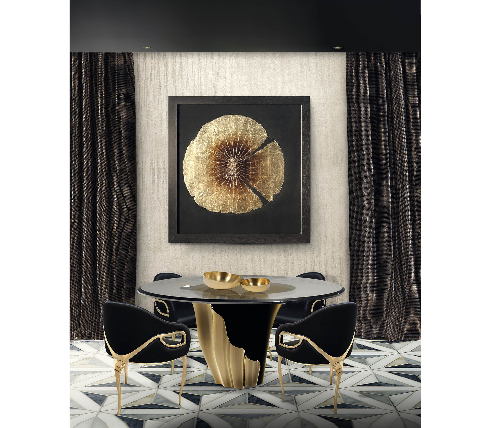 Yasmine Dining Table with Sculptural Contemporary