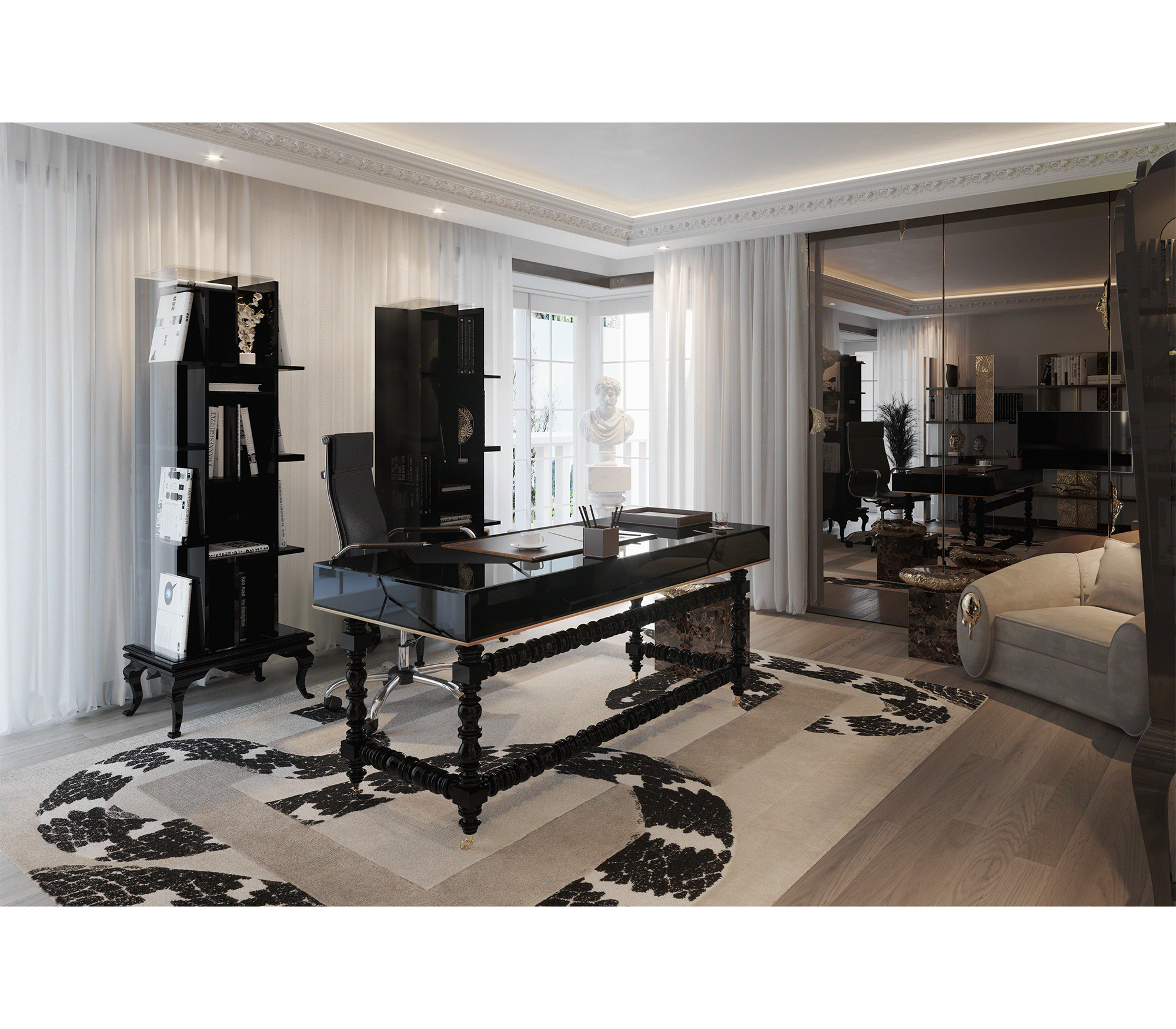 Manu Manueline Gloss Black Luxury Writing Desk