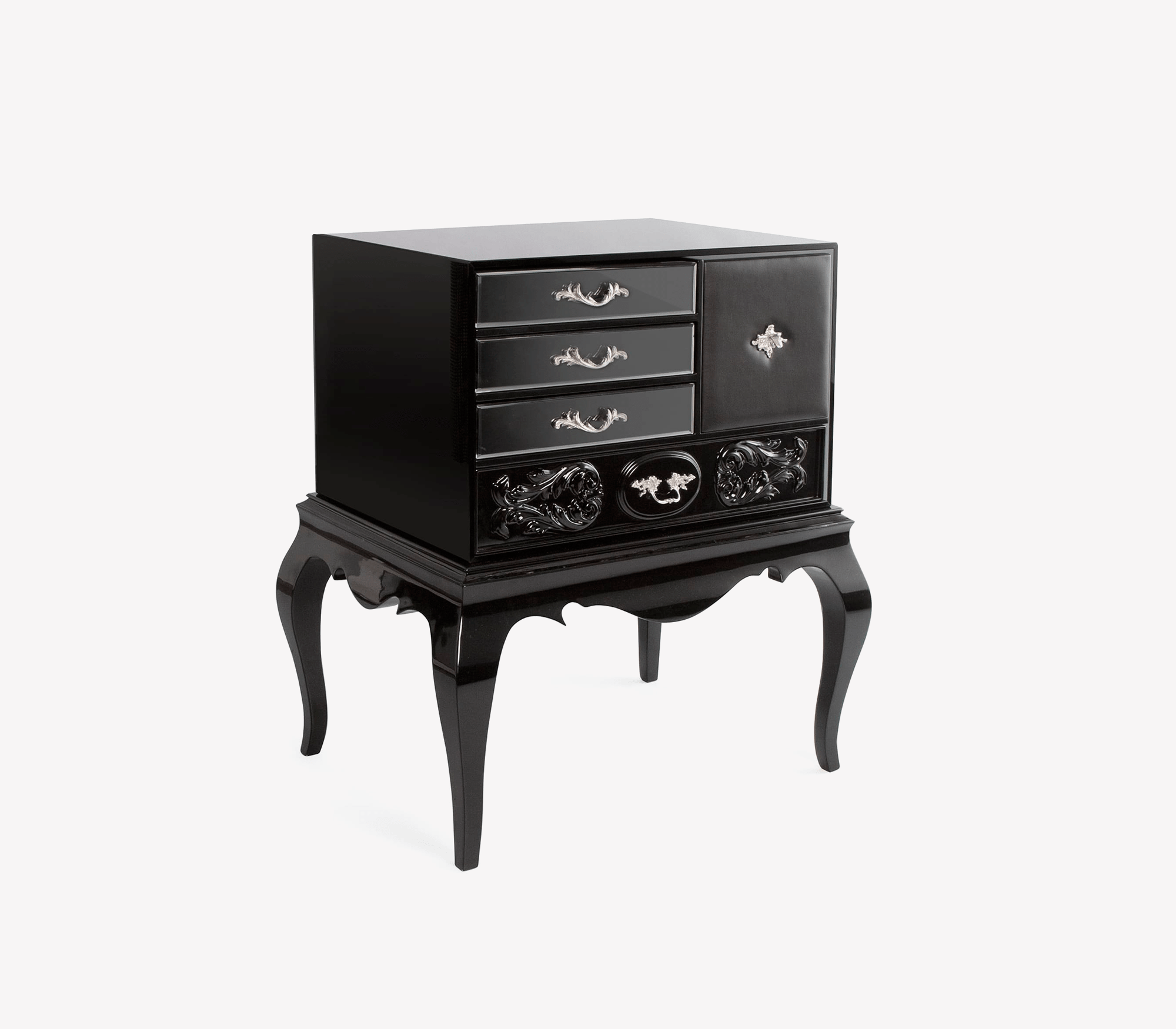 Brooklyn Baroque High Gloss Black Luxury Bedside Nightstand