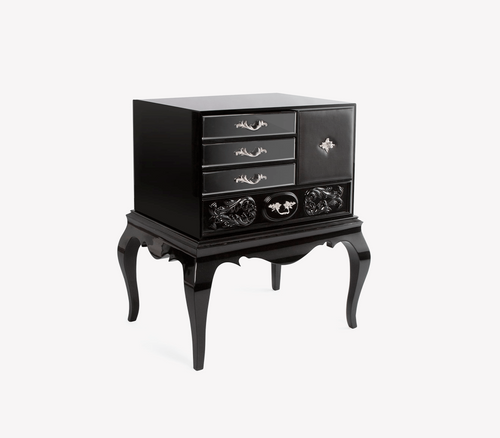 Brooklyn Baroque High Gloss Black Luxury Bedside Nightstand