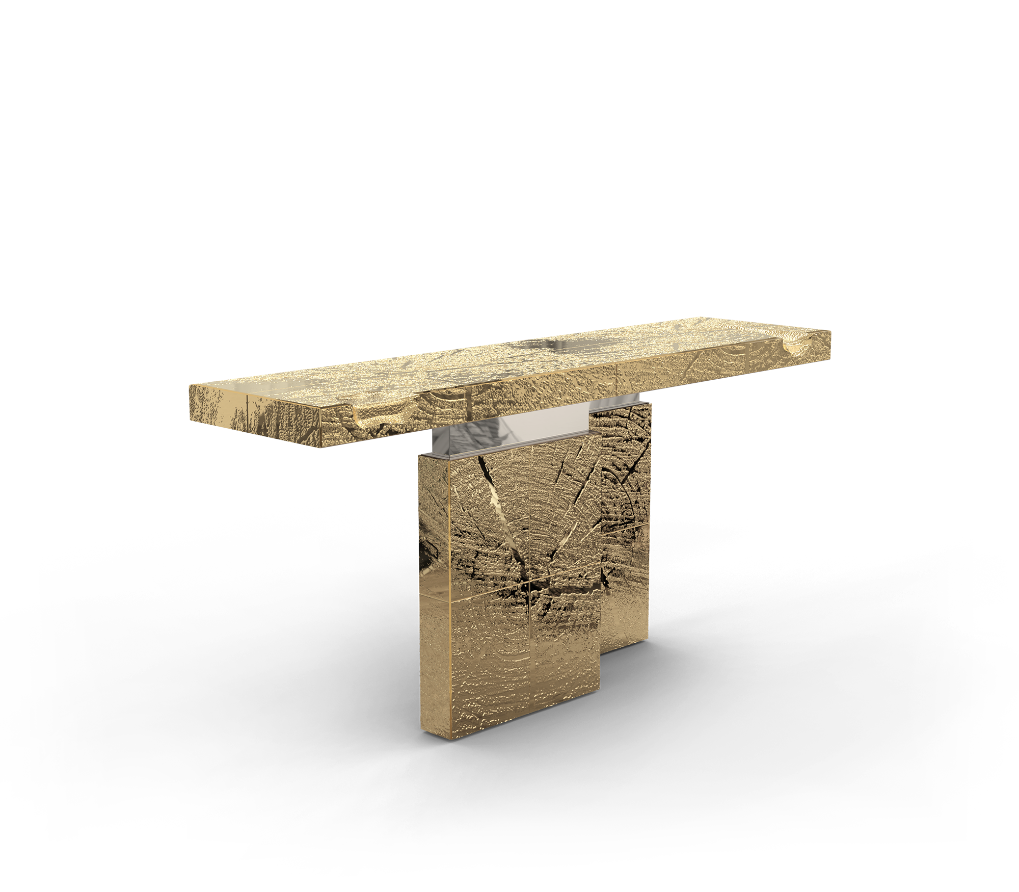 Empire Consoles Hammered Gilded Brass Entryways Cabinet Table