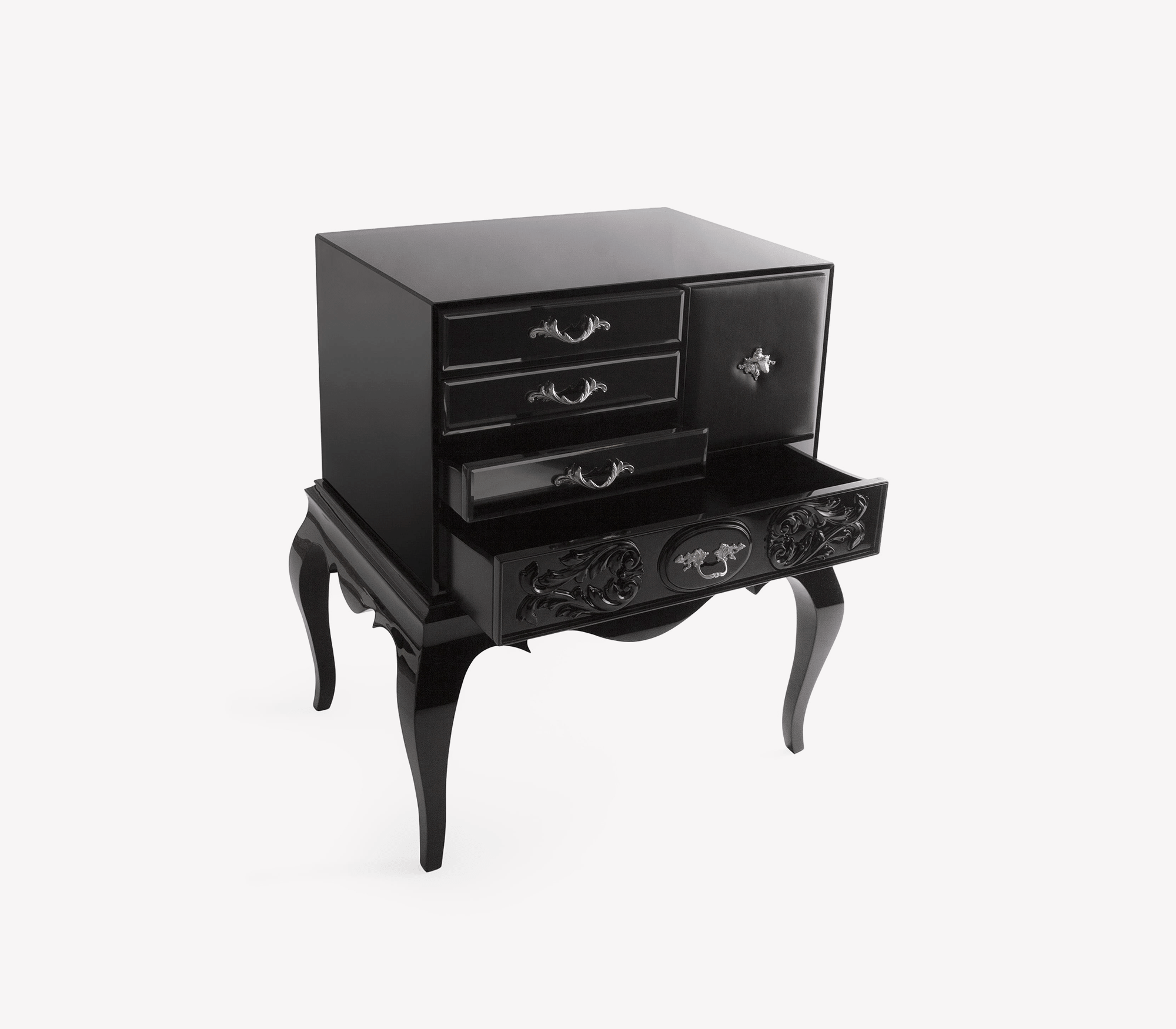 Brooklyn Baroque High Gloss Black Luxury Bedside Nightstand