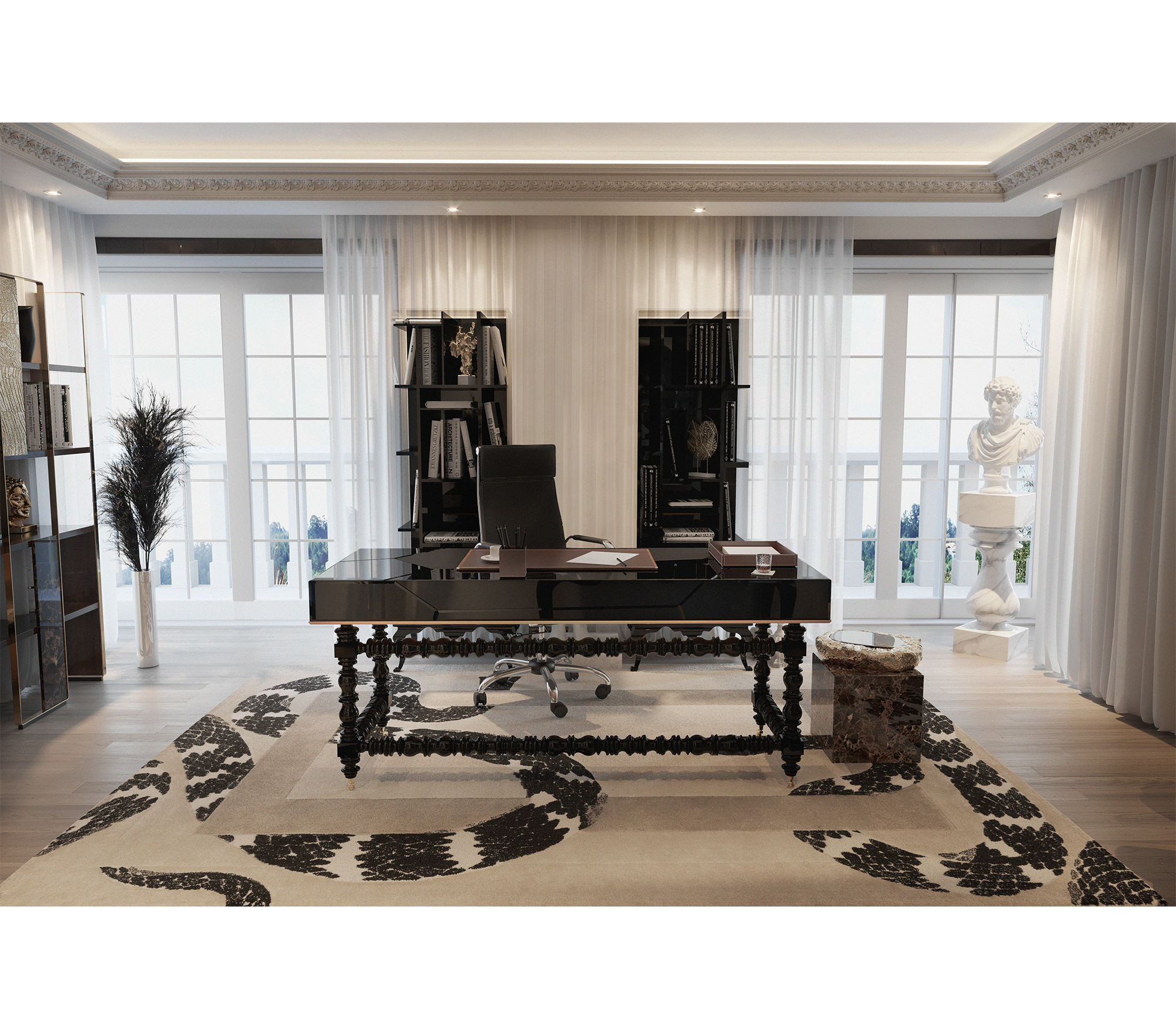 Manu Manueline Gloss Black Luxury Writing Desk