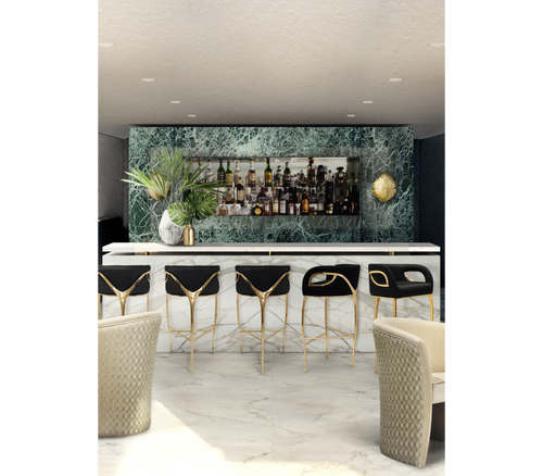 Chandra Curved Cutout Polished Brass High Back Bar Stool