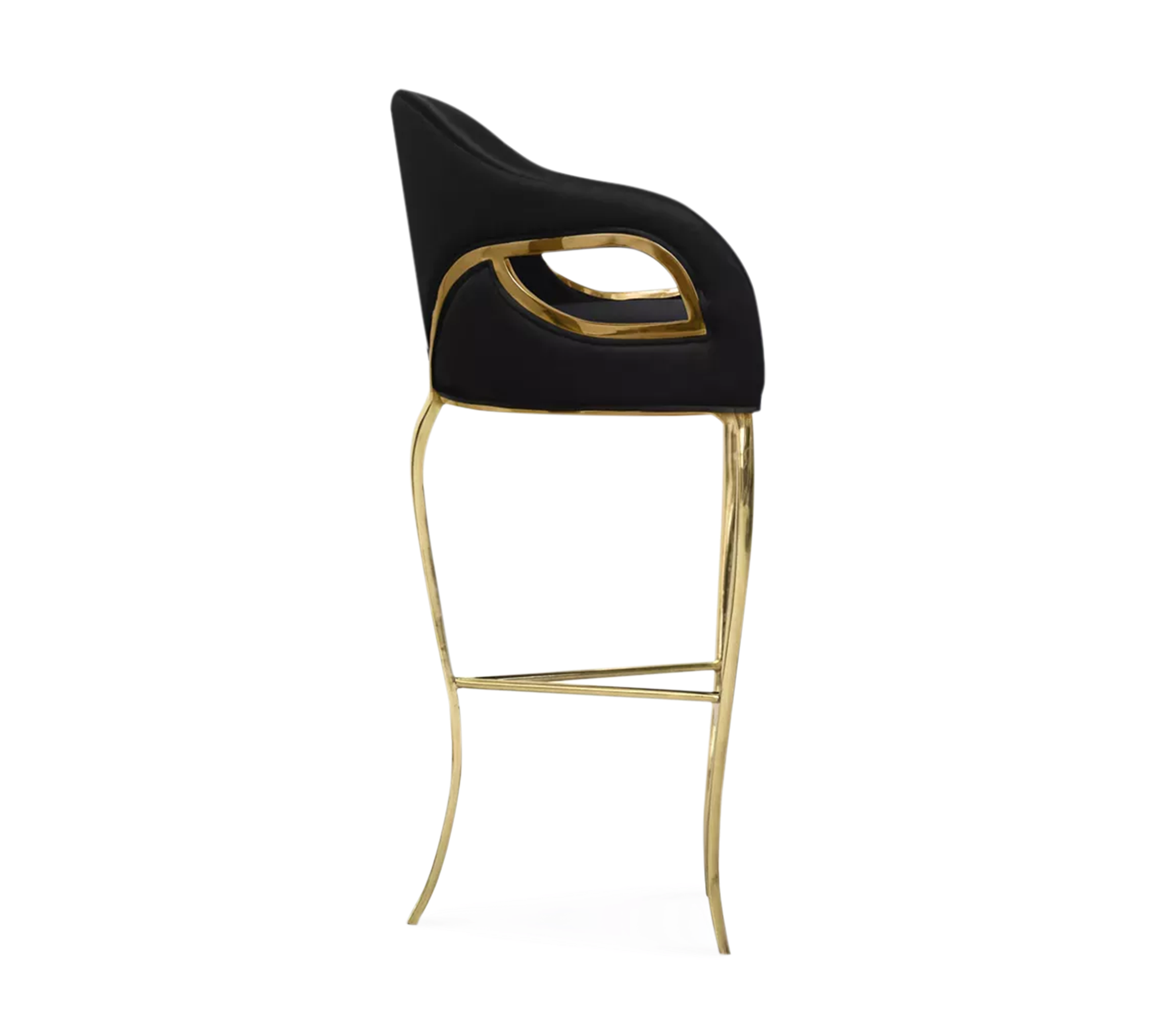 Chandra Curved Cutout Polished Brass High Back Bar Stool