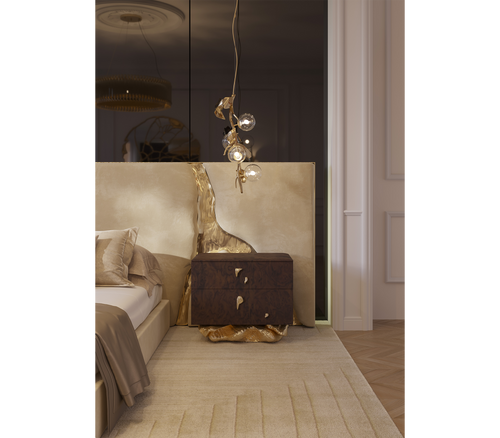 Angra Small Walnut Root Organic Gold Base Luxury Nightstand