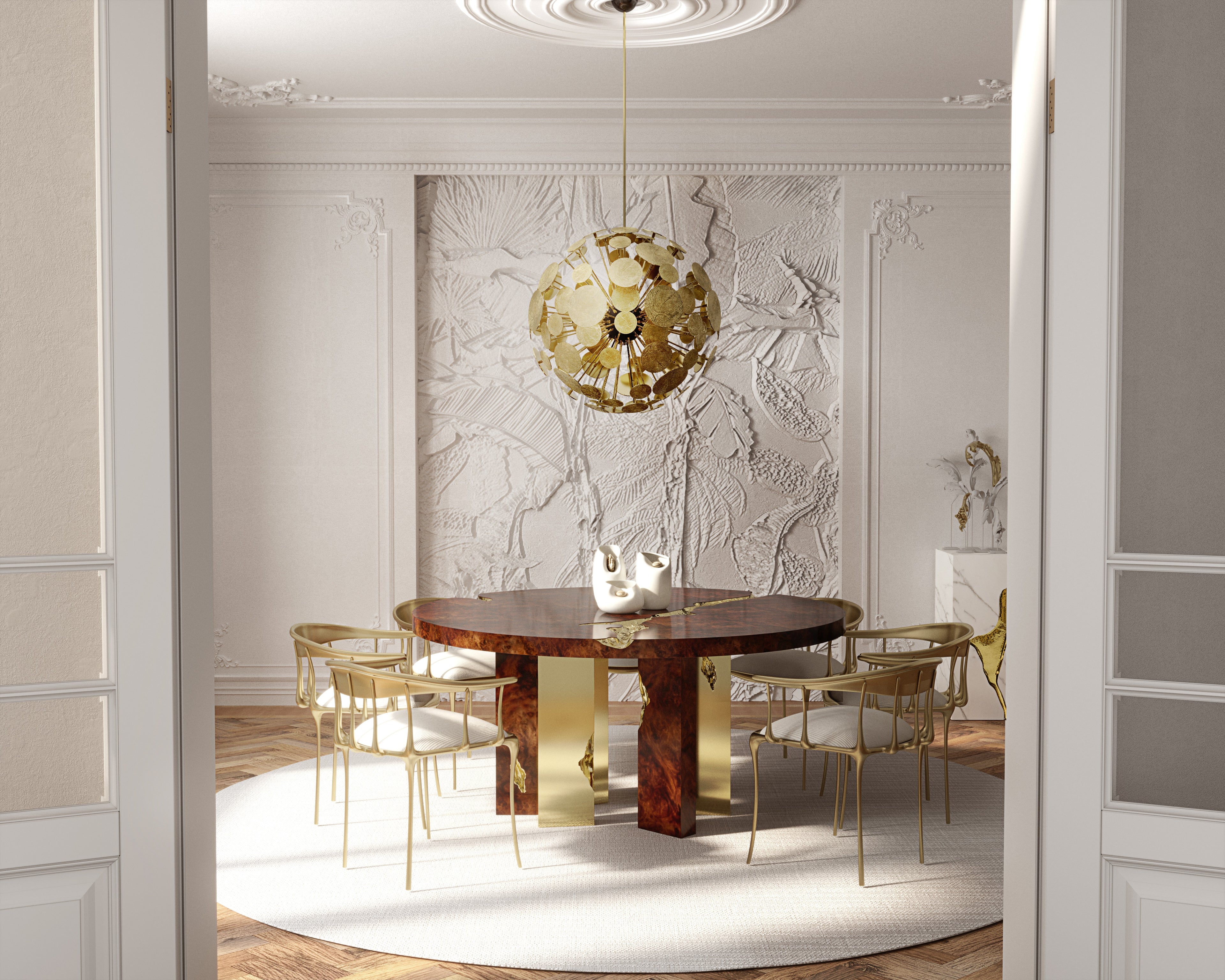 Empire Round Luxury Brass Inlay Dining Table