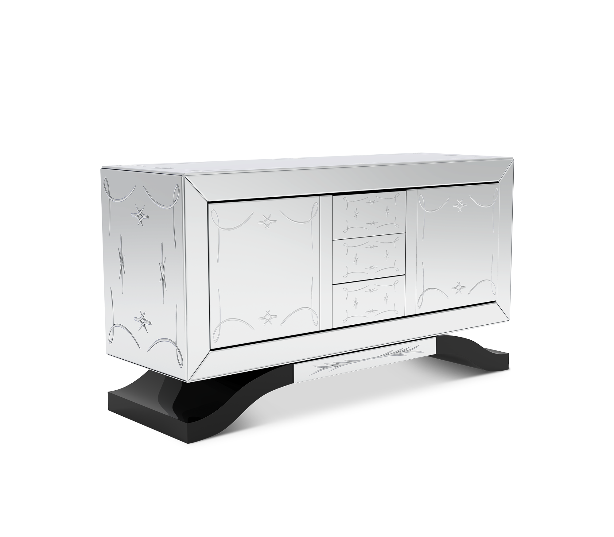 Metropolitan Luxury Mirrored Sideboard – Modern Black Buffet Cabinet with Storage