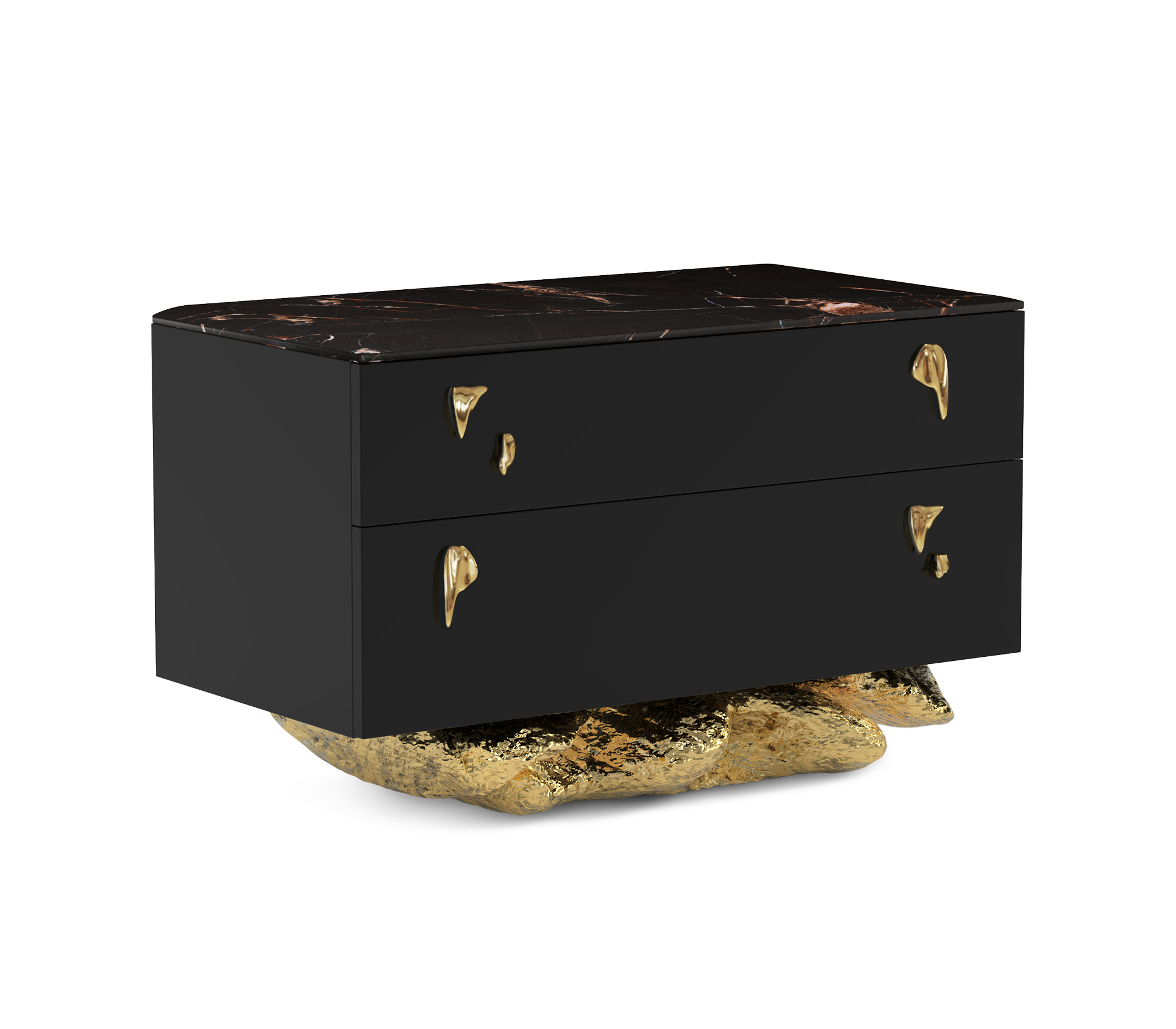 Angra Organic Brass Base Marble Top Luxury Nightstand